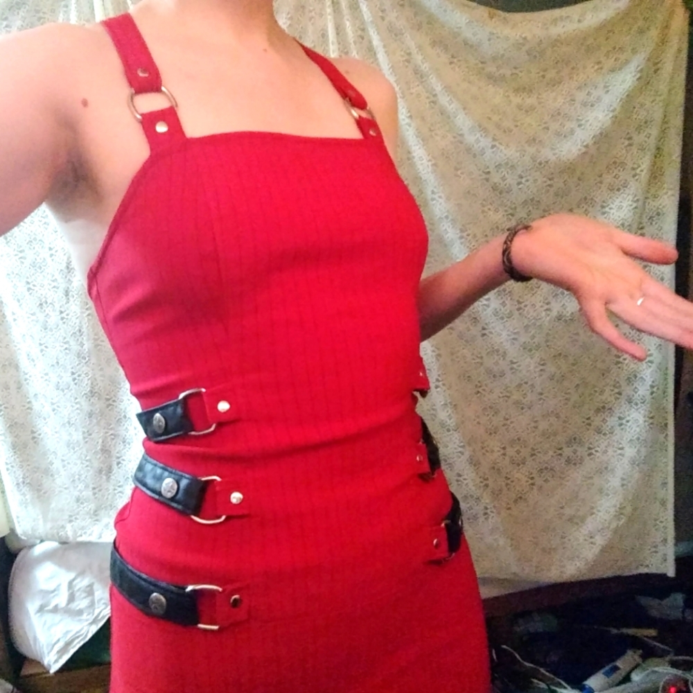 Lip Service "Da Boss" Red Pinstripe Bondage Dress